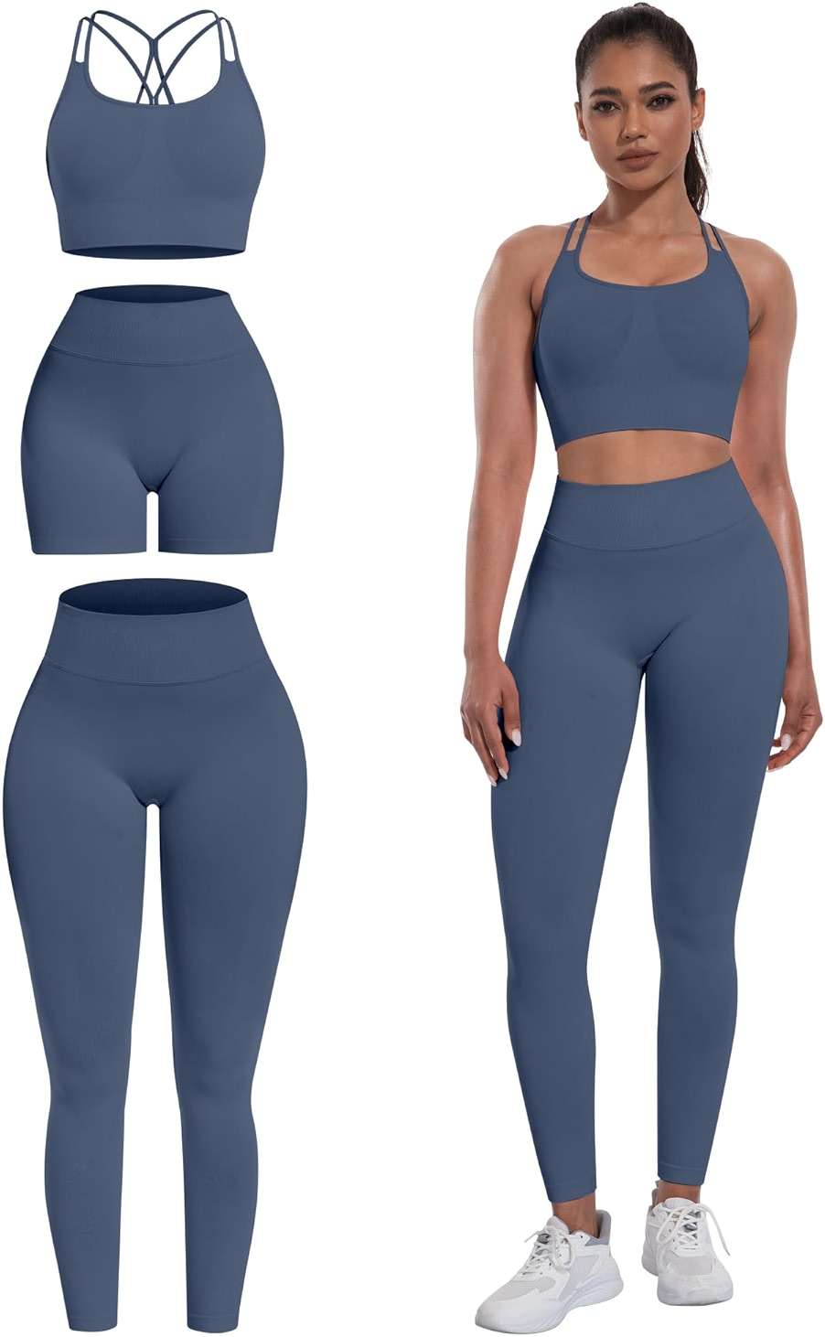 NORMOV Butt lifting Workout Sets for Women – Gym Activewear with Seamless Leggings,Shorts,and Padded Criss-Cross Sports Bras - Image 2