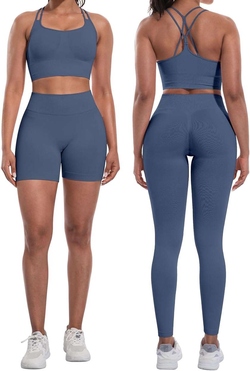 NORMOV Butt lifting Workout Sets for Women – Gym Activewear with Seamless Leggings,Shorts,and Padded Criss-Cross Sports Bras - Image 3
