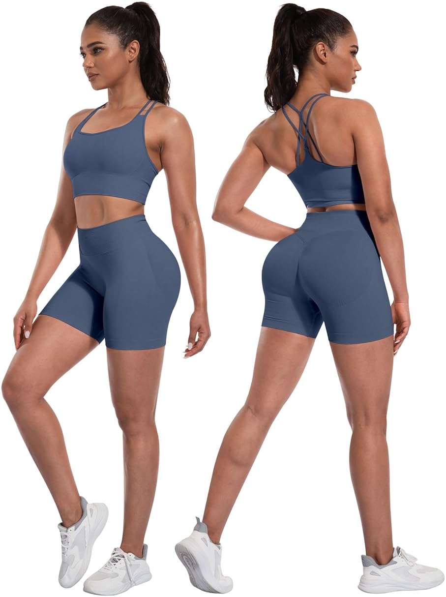 NORMOV Butt lifting Workout Sets for Women – Gym Activewear with Seamless Leggings,Shorts,and Padded Criss-Cross Sports Bras - Image 4