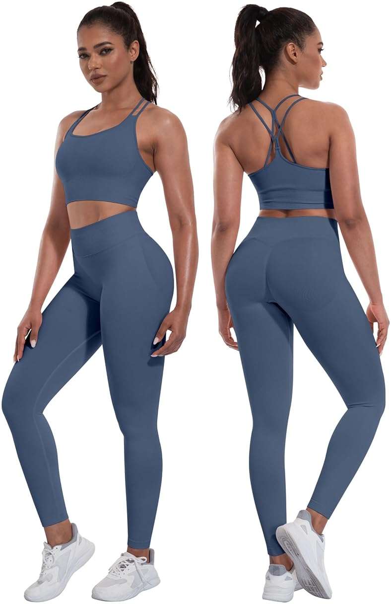 NORMOV Butt lifting Workout Sets for Women – Gym Activewear with Seamless Leggings,Shorts,and Padded Criss-Cross Sports Bras - Image 5