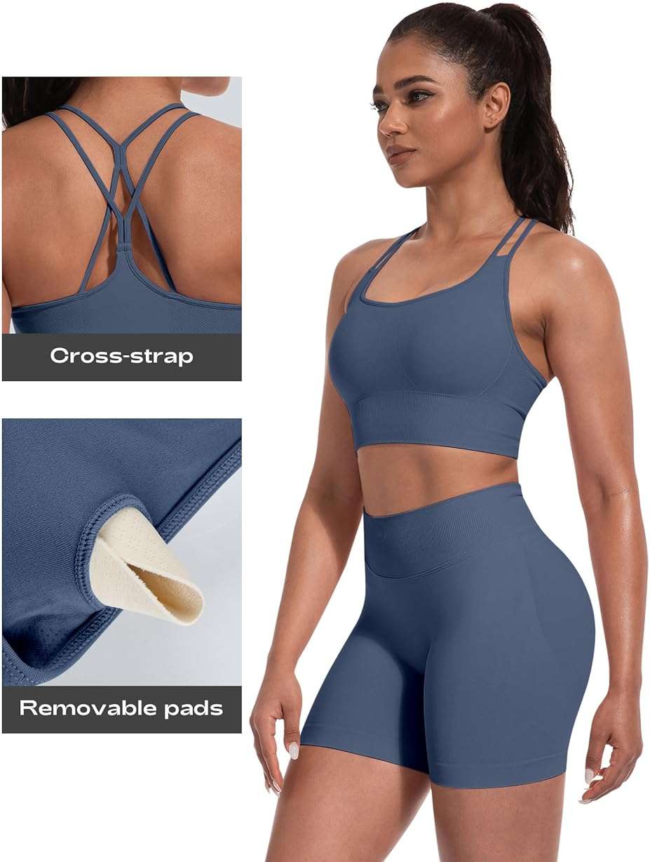 NORMOV Butt lifting Workout Sets for Women – Gym Activewear with Seamless Leggings,Shorts,and Padded Criss-Cross Sports Bras - Image 6
