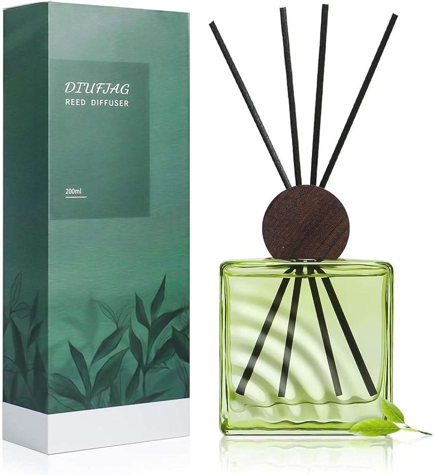 6.76 oz Green Tea Scent Diffusers with 8 Fiber Sticks,200ml Reed Diffuser for Bathroom Room Air Freshener, Last up for 40 Days - Image 1