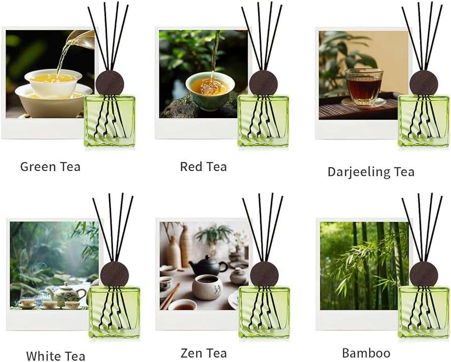 6.76 oz Green Tea Scent Diffusers with 8 Fiber Sticks,200ml Reed Diffuser for Bathroom Room Air Freshener, Last up for 40 Days - Image 3