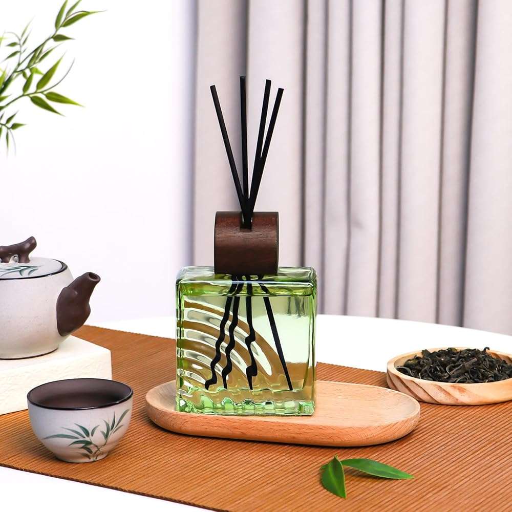 6.76 oz Green Tea Scent Diffusers with 8 Fiber Sticks,200ml Reed Diffuser for Bathroom Room Air Freshener, Last up for 40 Days - Image 4