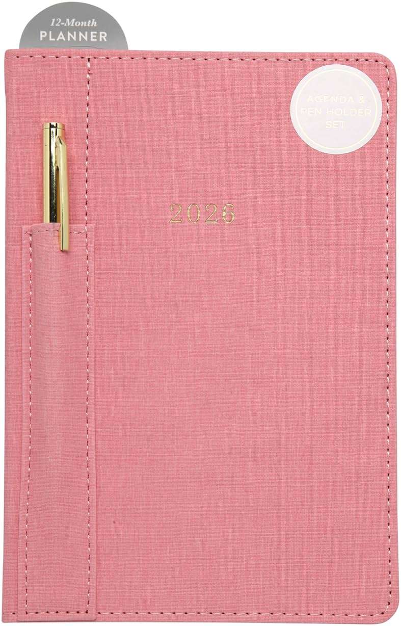 WORLD TRAVELER 2026 Planner - Weekly and Monthly Planner - 6x8 Planning Notebook & Calendar Agenda with Pen, Pink Textured - Image 1