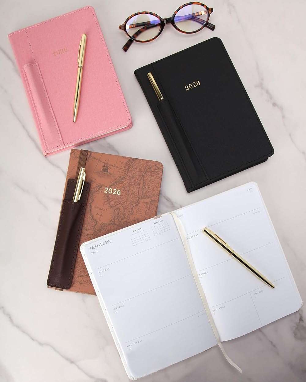 WORLD TRAVELER 2026 Planner - Weekly and Monthly Planner - 6x8 Planning Notebook & Calendar Agenda with Pen, Pink Textured - Image 2