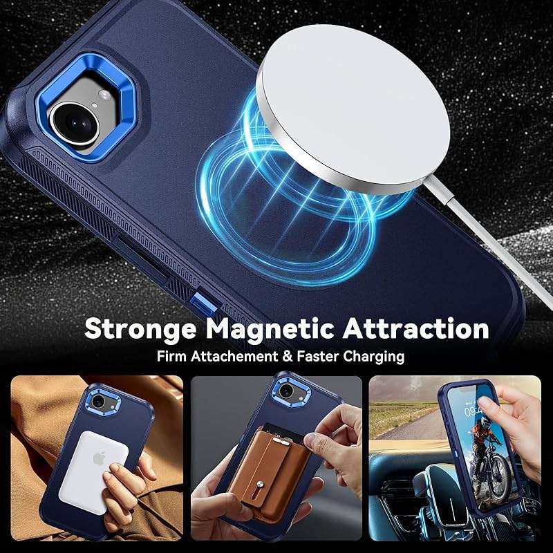 DUEDUE for iPhone 17E/16E Case Magnetic[Compatible with MagSafe], Military-Grade Drop Protection Shock-Absorbing Rugged Cover Heavy Duty Shockproof Phone Case for iPhone 17E/16E 6.1", Blue - Image 2