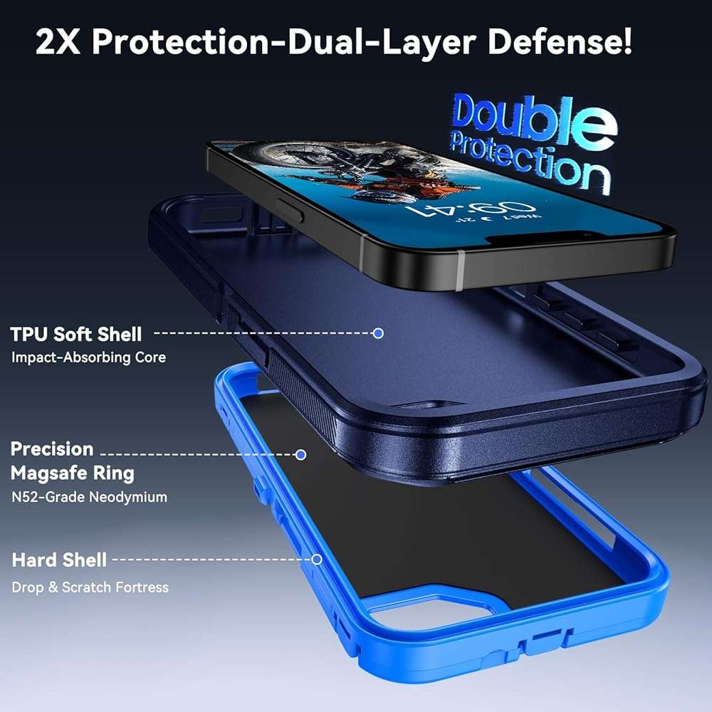 DUEDUE for iPhone 17E/16E Case Magnetic[Compatible with MagSafe], Military-Grade Drop Protection Shock-Absorbing Rugged Cover Heavy Duty Shockproof Phone Case for iPhone 17E/16E 6.1", Blue - Image 3