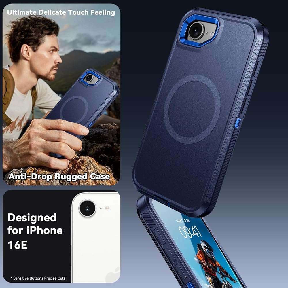 DUEDUE for iPhone 17E/16E Case Magnetic[Compatible with MagSafe], Military-Grade Drop Protection Shock-Absorbing Rugged Cover Heavy Duty Shockproof Phone Case for iPhone 17E/16E 6.1", Blue - Image 5
