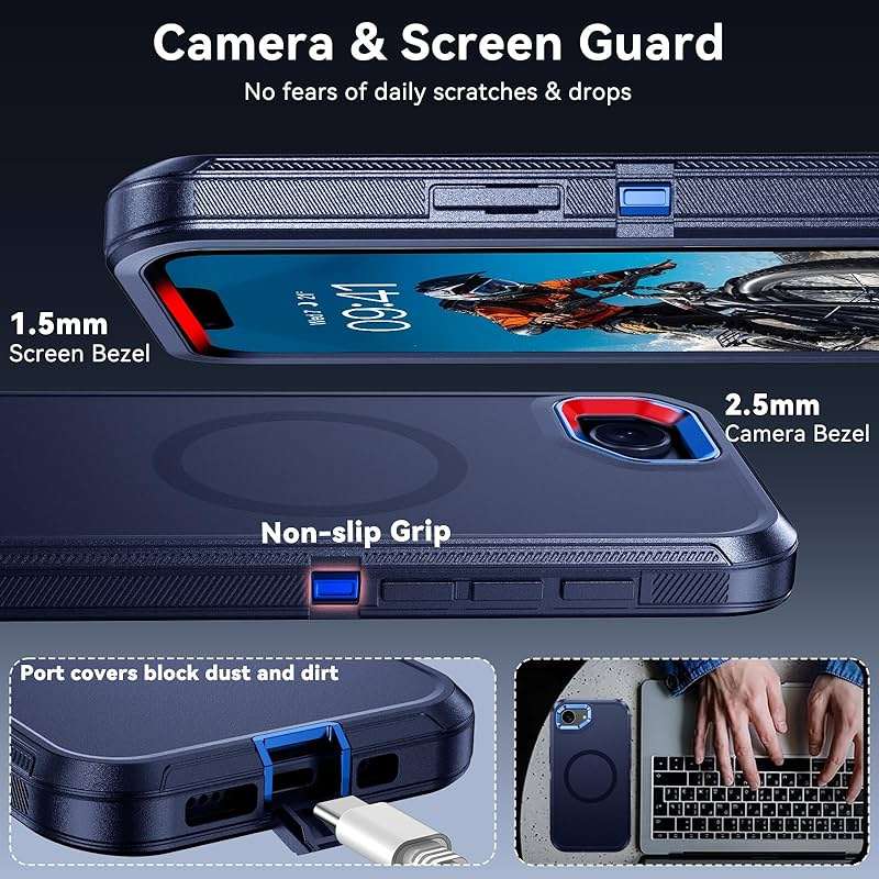 DUEDUE for iPhone 17E/16E Case Magnetic[Compatible with MagSafe], Military-Grade Drop Protection Shock-Absorbing Rugged Cover Heavy Duty Shockproof Phone Case for iPhone 17E/16E 6.1", Blue - Image 6