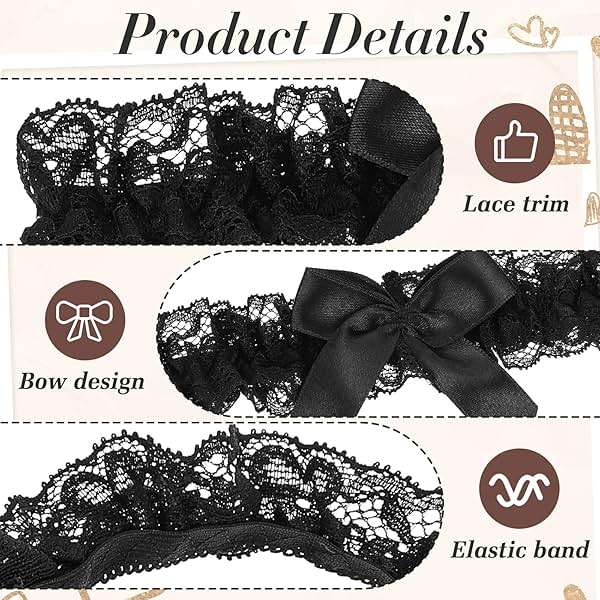 IANFAN Black Lace Garter, 2 PCS Adjustable 14.2–25.6in Thigh black garters for thigh With Bow, Sexy Bridal Garter Belt For Bride, Wedding, Party, Girls Gifts - Image 3