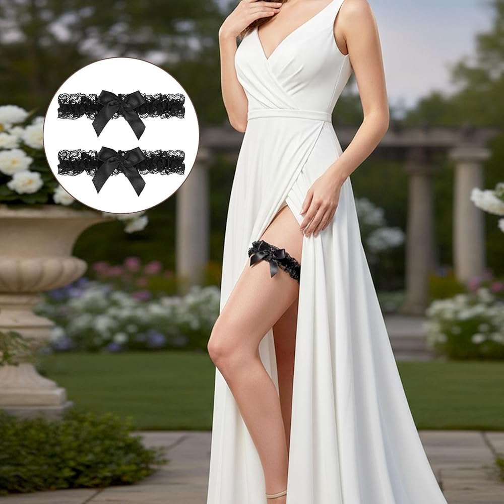 IANFAN Black Lace Garter, 2 PCS Adjustable 14.2–25.6in Thigh black garters for thigh With Bow, Sexy Bridal Garter Belt For Bride, Wedding, Party, Girls Gifts - Image 6