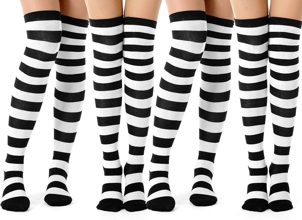 Tatuo Women's Long Striped Socks over Knee Thigh High Stocking Tight for Halloween Christmas Costumes - Image 1