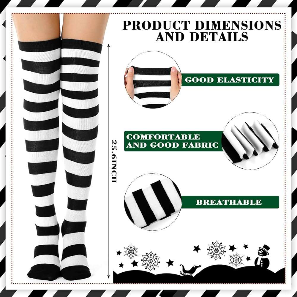Tatuo Women's Long Striped Socks over Knee Thigh High Stocking Tight for Halloween Christmas Costumes - Image 4