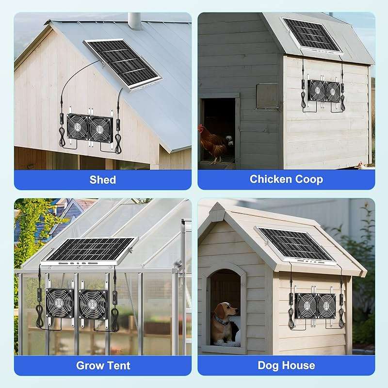 ZIZIWIN 5.5" Solar Chicken Coop Fan 2 Kit, 20W Solar Powered Greenhouse Fan Outdoor Waterproof for Vent Exhaust & Intake, for Outside Shed Doghouse Ventilation Air Circulation Cooling, No Battery - Image 4