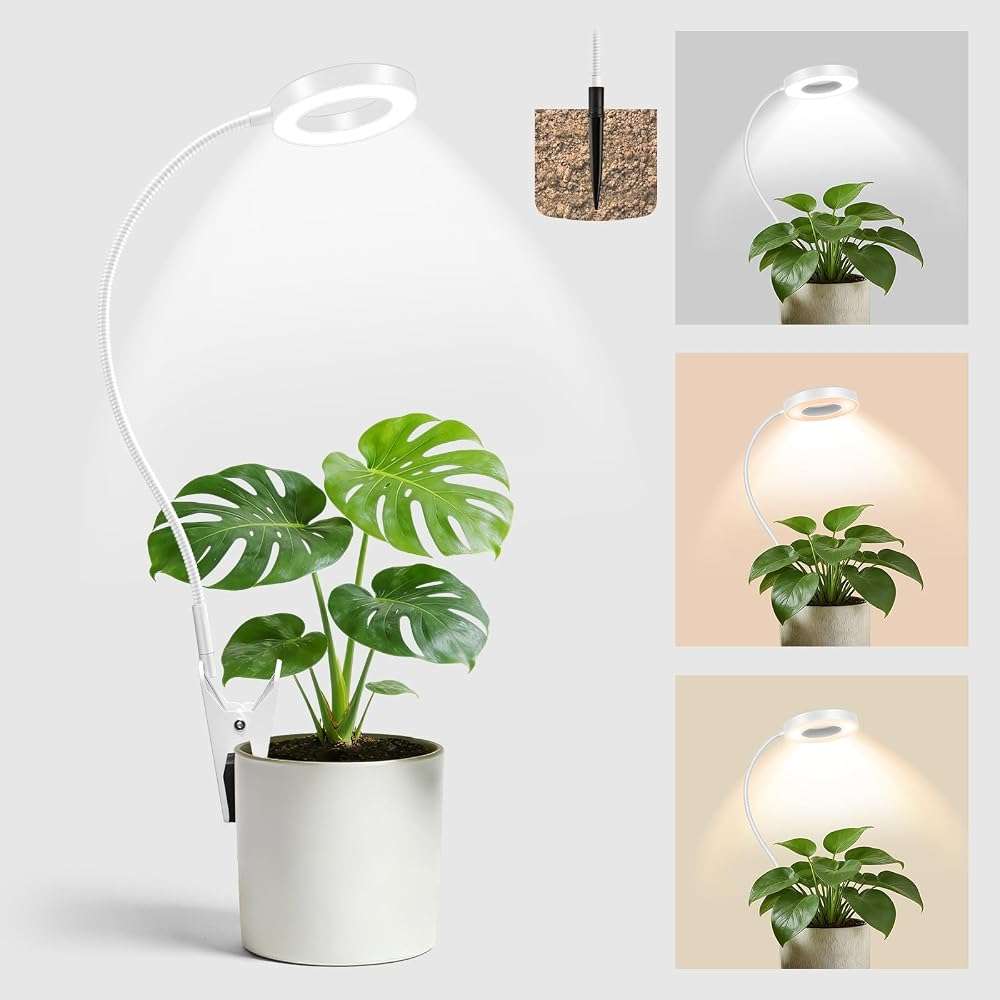 LORDEM Grow Lights for Indoor Plants, 2 in 1 Full Spectrum Plant Light with 360° Gooseneck, 48 LEDs, Auto Timer 6/8/12/16H, 3 Lighting Modes,5 Brightness Levels for Small Plants, 1 Pack White - Image 1