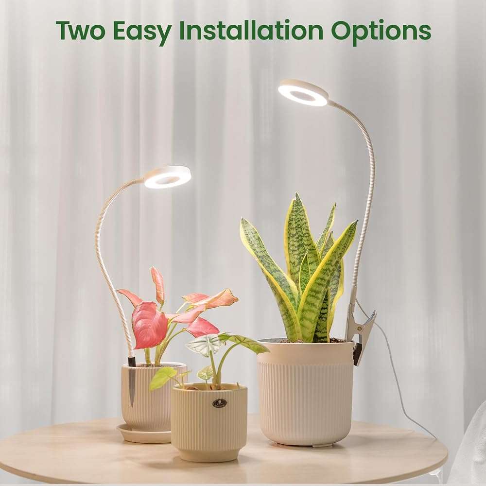 LORDEM Grow Lights for Indoor Plants, 2 in 1 Full Spectrum Plant Light with 360° Gooseneck, 48 LEDs, Auto Timer 6/8/12/16H, 3 Lighting Modes,5 Brightness Levels for Small Plants, 1 Pack White - Image 2