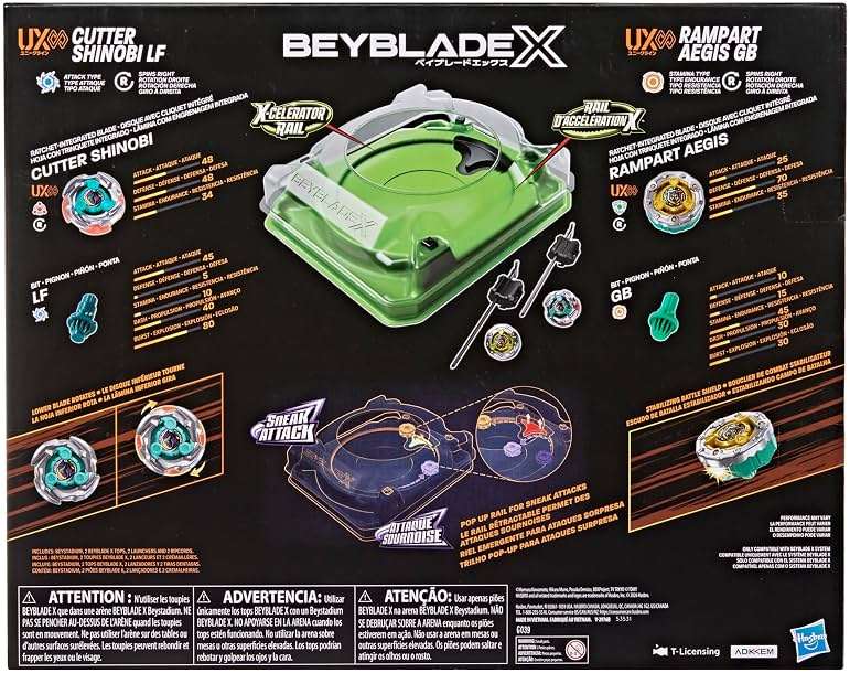 Beyblade X Sneak Attack Battle Set with Beystadium Arena, Rampart Aegis GB & Cutter Shinobi LF, 2 Right-Spinning Takara Tomy Battling Tops Game Toys, 2 Launchers, Ages 8+ - Image 3