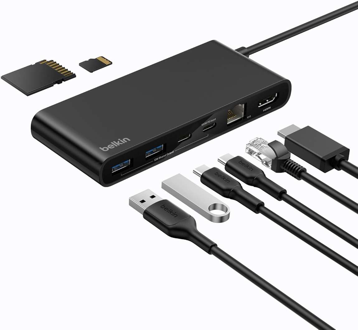 Belkin Connect 8-Port USB C Hub, Supports Display w/Resolutions up to 4K@60Hz - Works with Neo MacBook, Windows, Chromebook, & More - 100W PD w/ 10Gbps Data Transfer Speeds & 2.5Gbps Ethernet - Black - Image 1