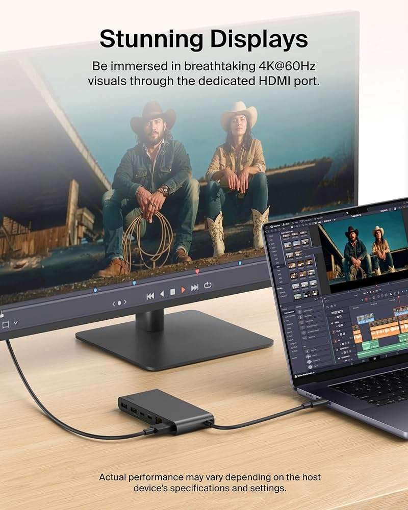 Belkin Connect 8-Port USB C Hub, Supports Display w/Resolutions up to 4K@60Hz - Works with Neo MacBook, Windows, Chromebook, & More - 100W PD w/ 10Gbps Data Transfer Speeds & 2.5Gbps Ethernet - Black - Image 5