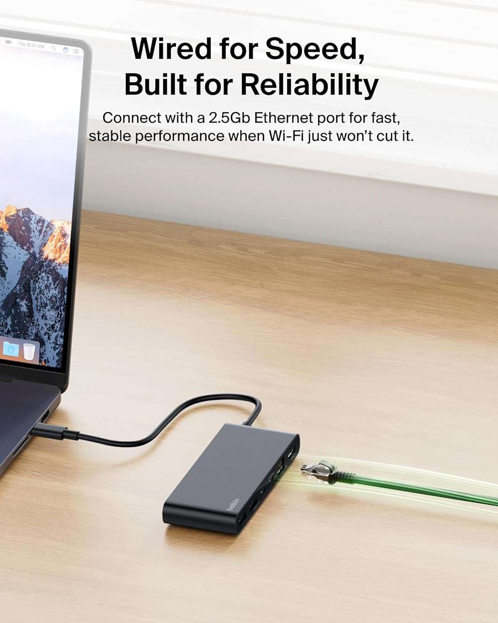 Belkin Connect 8-Port USB C Hub, Supports Display w/Resolutions up to 4K@60Hz - Works with Neo MacBook, Windows, Chromebook, & More - 100W PD w/ 10Gbps Data Transfer Speeds & 2.5Gbps Ethernet - Black - Image 7