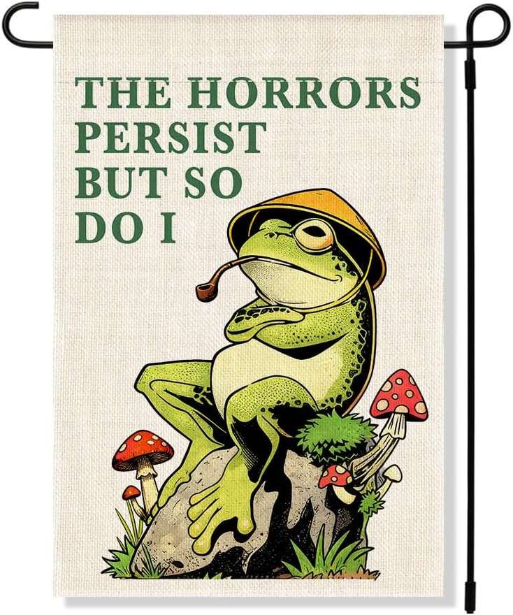 RZHV Frog Double-Sided Garden Flag for Outdoor House Yard Sign Garden Decor Parade, Social Justice Motivational Yard Sign House Patio Outdoor Banner (Horrors) - Image 1