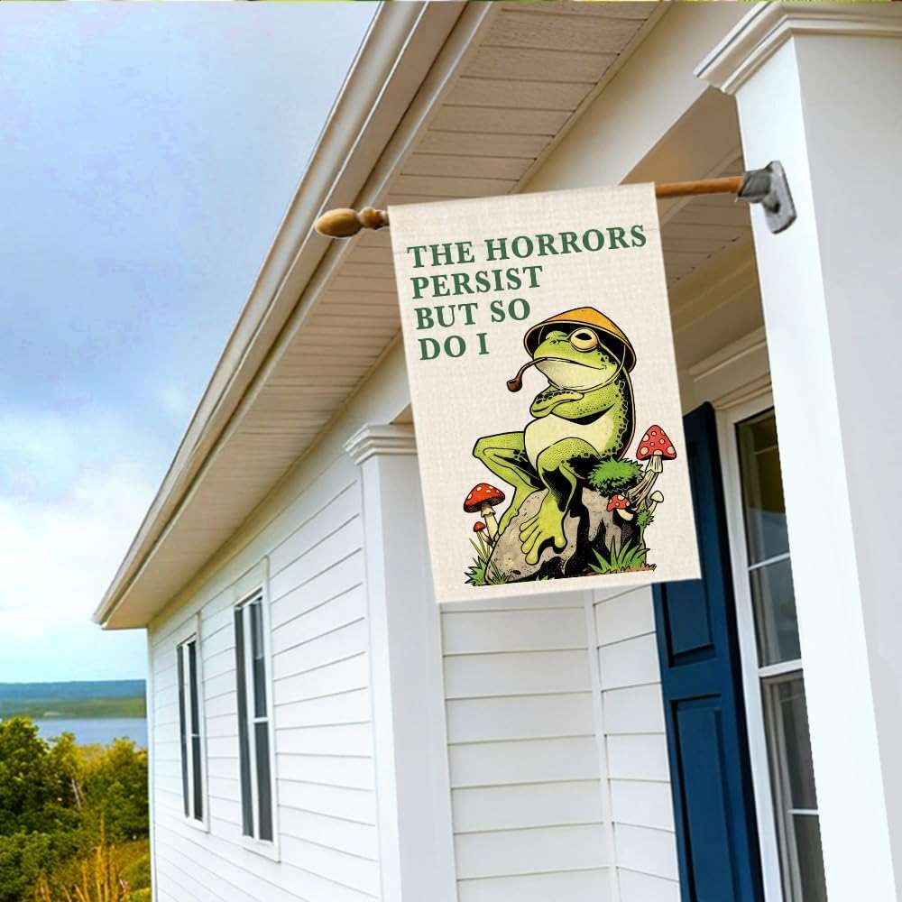 RZHV Frog Double-Sided Garden Flag for Outdoor House Yard Sign Garden Decor Parade, Social Justice Motivational Yard Sign House Patio Outdoor Banner (Horrors) - Image 2