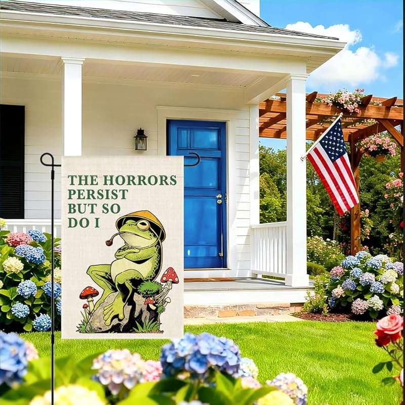 RZHV Frog Double-Sided Garden Flag for Outdoor House Yard Sign Garden Decor Parade, Social Justice Motivational Yard Sign House Patio Outdoor Banner (Horrors) - Image 5