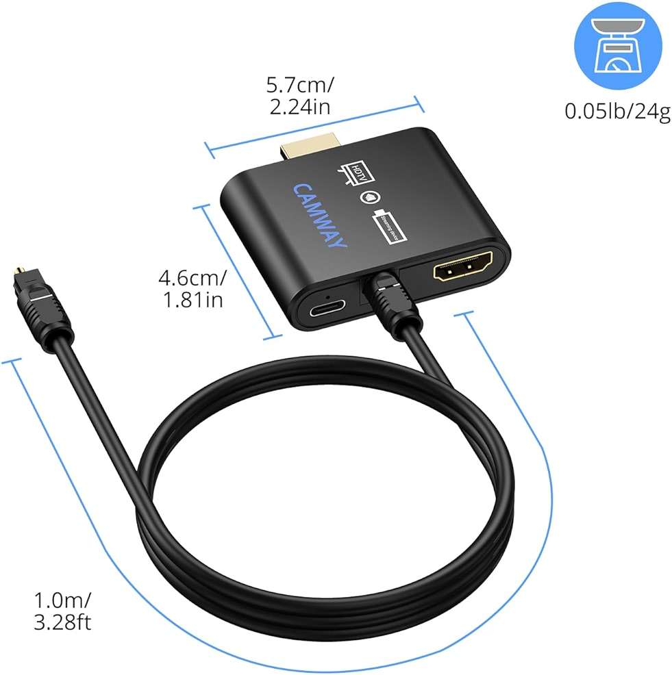 CAMWAY HDMI Audio Extractor 4K@30Hz 1080p - Work with Fire TV Stick to TV HDMI and Soundbar Optical - Support 5.1 Surround DTS/Dolby, No Audio Lag HD HDMIOptical Adapter, Plug and Play [No ARC/eARC] - Image 6