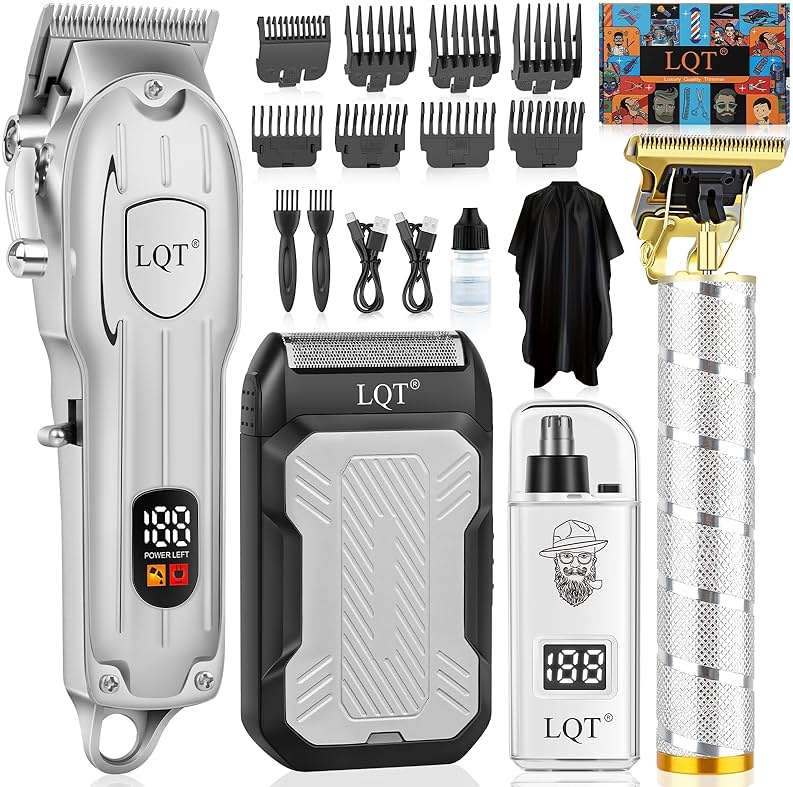 Hair Clippers for Men with LED Display, 4-Piece Cordless Grooming Kit with Hair Clipper, Beard Trimmer, Foil Shaver & Nose Trimmer, Complete Set for Home Barber - Image 1