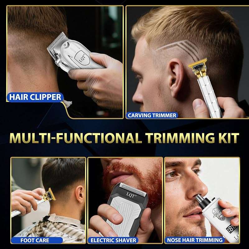 Hair Clippers for Men with LED Display, 4-Piece Cordless Grooming Kit with Hair Clipper, Beard Trimmer, Foil Shaver & Nose Trimmer, Complete Set for Home Barber - Image 7
