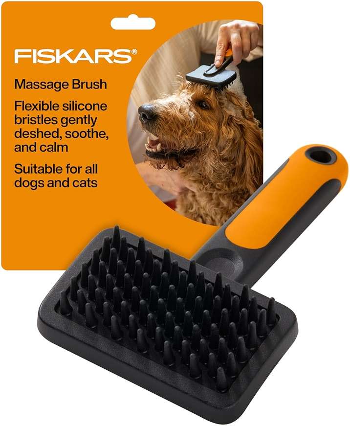 Fiskars Pet, Cat and Dog Brush, Fine Bristles & SoftGrip Handle for Gentle Grooming and Deshedding, Cat and Dog Supplies, Orange/Black - Image 1