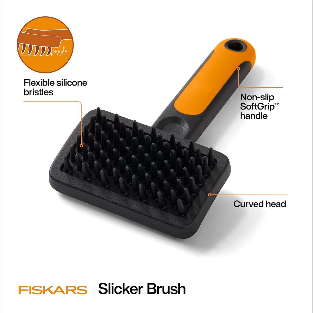Fiskars Pet, Cat and Dog Brush, Fine Bristles & SoftGrip Handle for Gentle Grooming and Deshedding, Cat and Dog Supplies, Orange/Black - Image 2