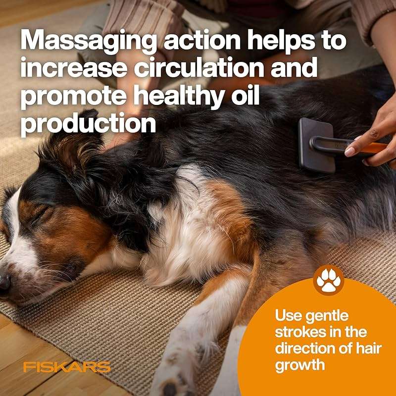 Fiskars Pet, Cat and Dog Brush, Fine Bristles & SoftGrip Handle for Gentle Grooming and Deshedding, Cat and Dog Supplies, Orange/Black - Image 5