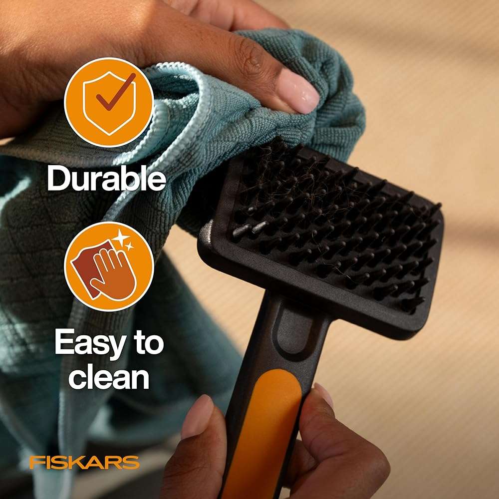 Fiskars Pet, Cat and Dog Brush, Fine Bristles & SoftGrip Handle for Gentle Grooming and Deshedding, Cat and Dog Supplies, Orange/Black - Image 8