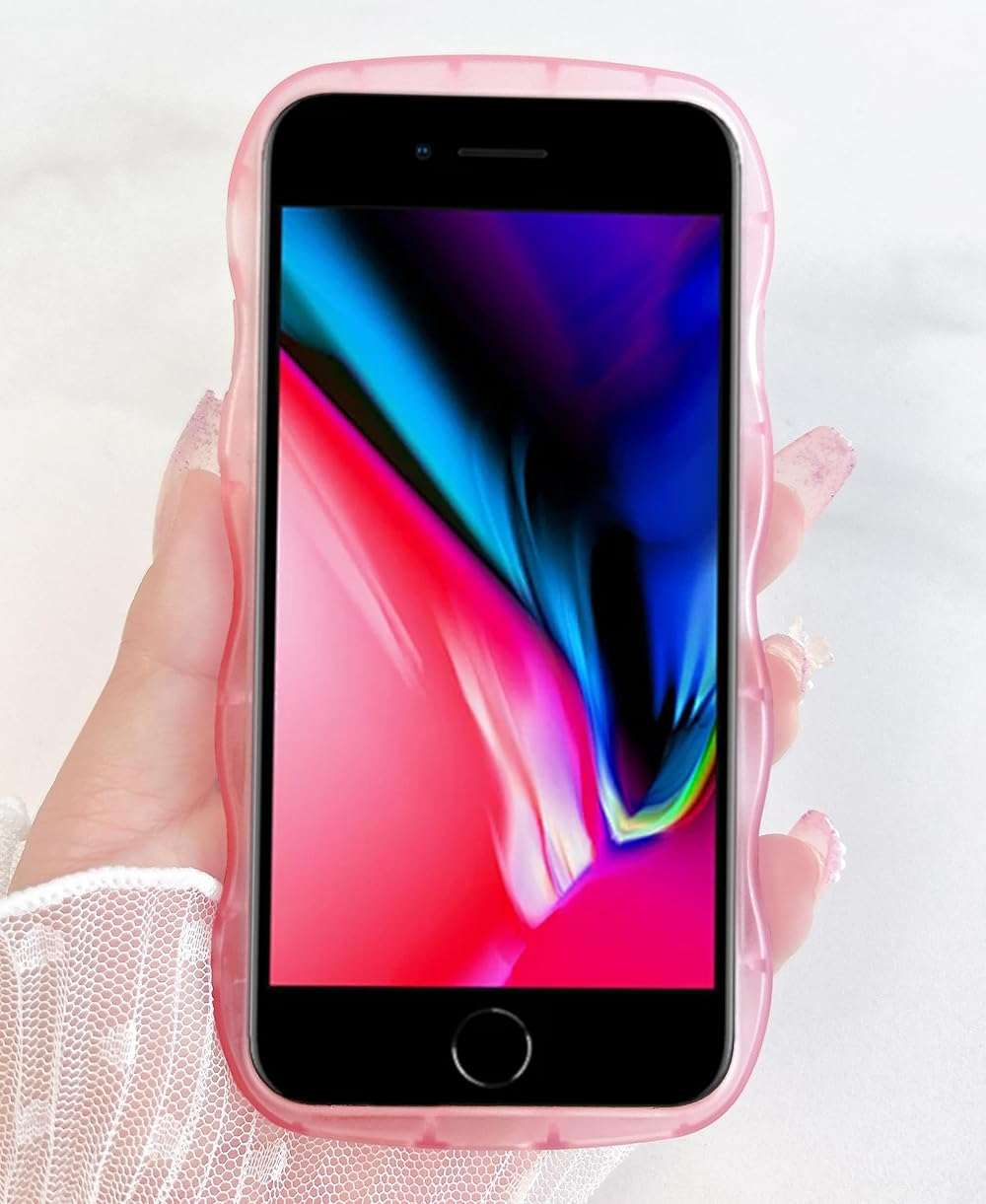 Qokey for iPhone 16e/17e Case 6.1 inch, Glitter Star & Curved Edge Handle Grip Design, Military-Grade Shockproof Clear TPU Cover, Sparkle Protection Scratch-Resistant, Holographic Pink Bow - Image 3
