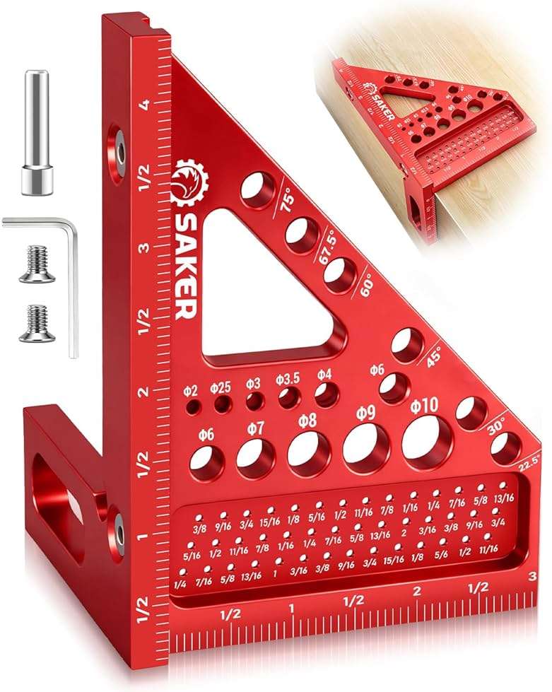Saker 3D Multi-Angle Measuring Square Ruler, Aluminum Alloy Carpenter Square, 0-90° Precision Hole Scribing Ruler with Angle Pin for Woodworking, Engineering, and Construction Projects - Image 1