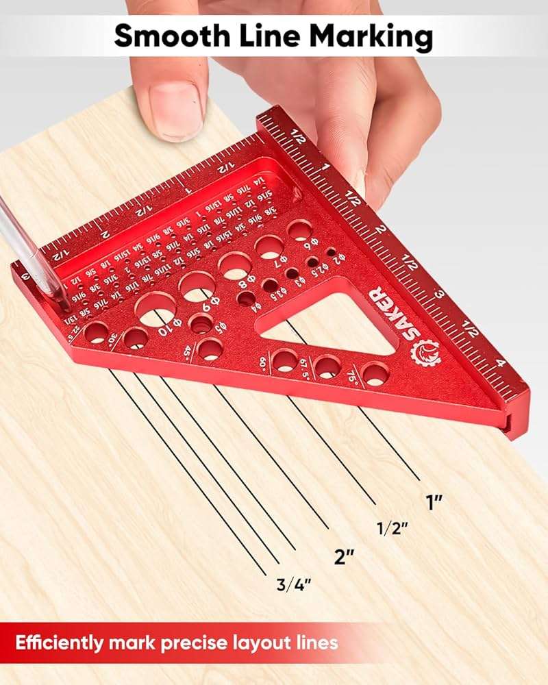 Saker 3D Multi-Angle Measuring Square Ruler, Aluminum Alloy Carpenter Square, 0-90° Precision Hole Scribing Ruler with Angle Pin for Woodworking, Engineering, and Construction Projects - Image 3