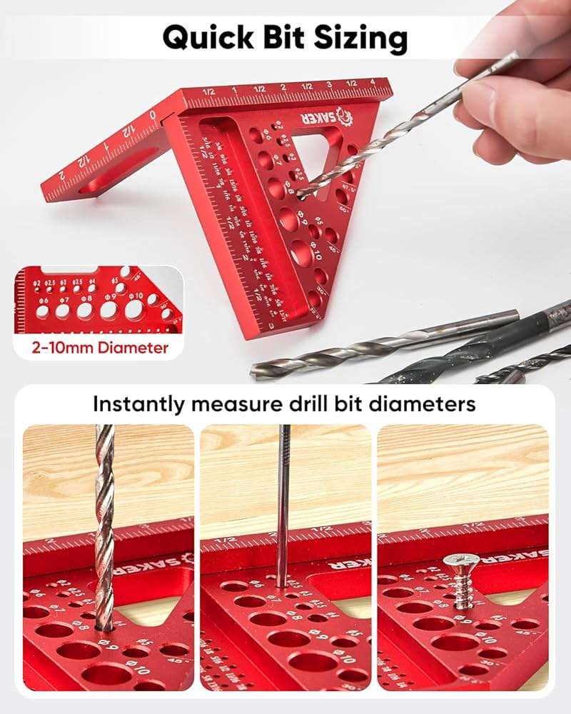 Saker 3D Multi-Angle Measuring Square Ruler, Aluminum Alloy Carpenter Square, 0-90° Precision Hole Scribing Ruler with Angle Pin for Woodworking, Engineering, and Construction Projects - Image 5