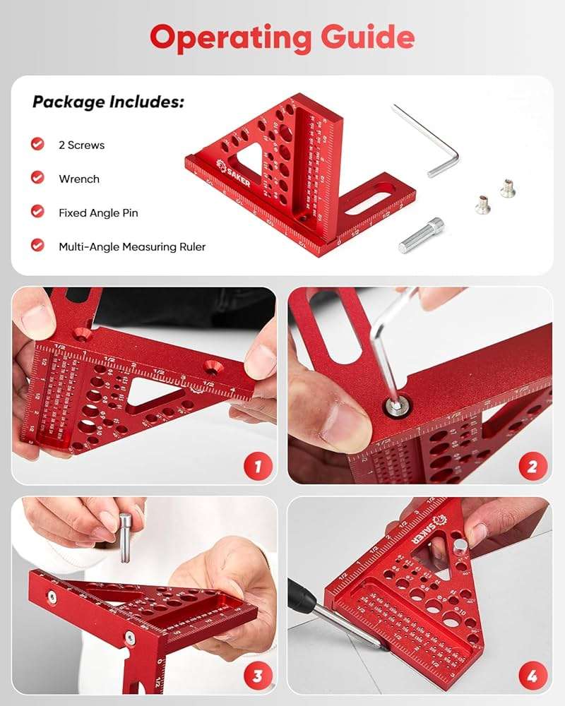 Saker 3D Multi-Angle Measuring Square Ruler, Aluminum Alloy Carpenter Square, 0-90° Precision Hole Scribing Ruler with Angle Pin for Woodworking, Engineering, and Construction Projects - Image 8