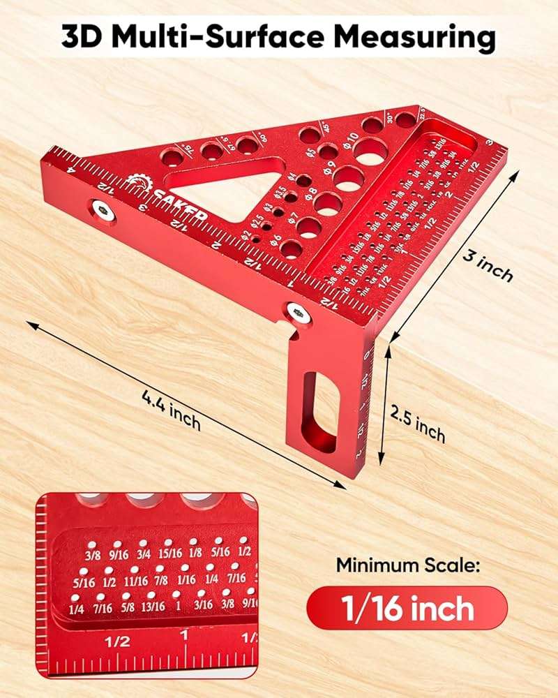 Saker 3D Multi-Angle Measuring Square Ruler, Aluminum Alloy Carpenter Square, 0-90° Precision Hole Scribing Ruler with Angle Pin for Woodworking, Engineering, and Construction Projects - Image 9