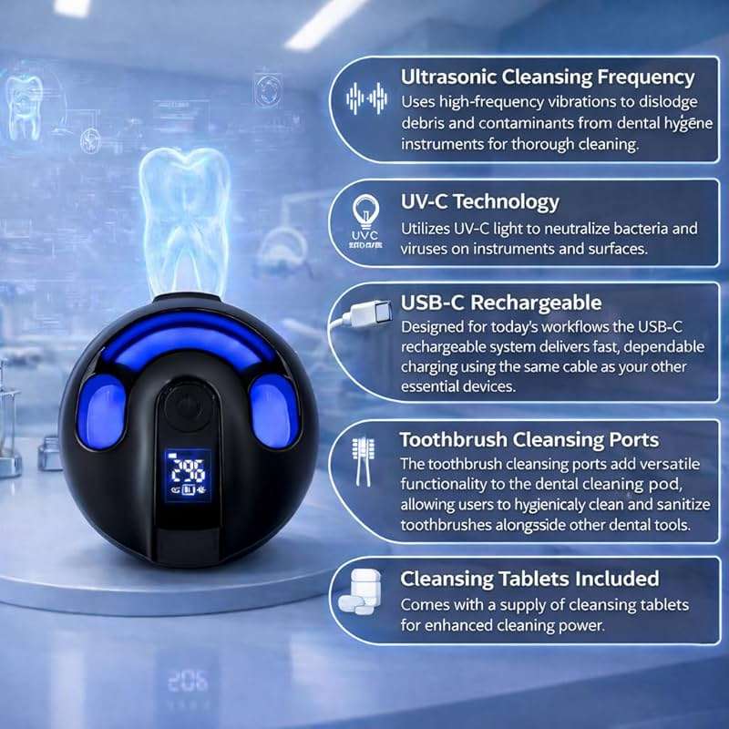 COJA Dental Cleansing Pod PRO + UV | Rechargeable Ultrasonic Retainer Cleaner Machine | 48kHz Ultrasonic Dental Pod for Mouthguard, Dentures & Aligners | 3 Cleaning Modes | Tablets Included - Image 2