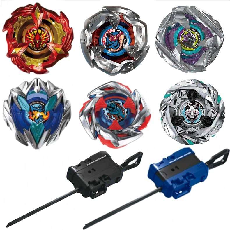 Cunjxtan Battle Burst Spinning Tops Set 6 Metal Fusion Gyro Tops & 2 Two-Way Launcher Grips for Kids, Boys Ages 6-12 Battling Arena Game Toys Gift for Birthday (CA01-6BB) - Image 1