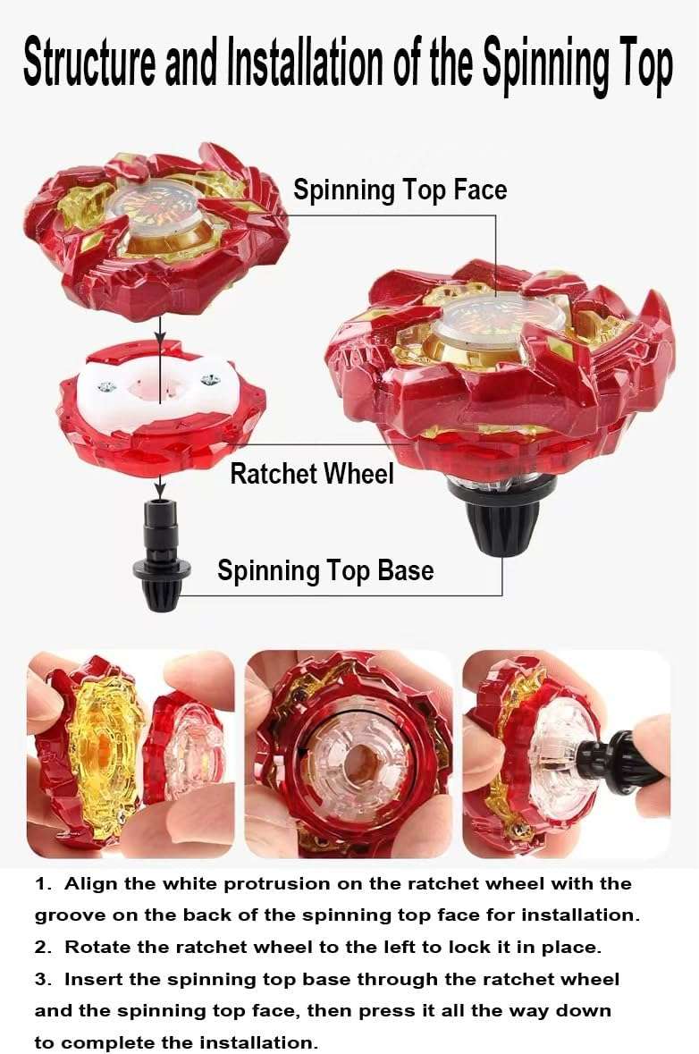 Cunjxtan Battle Burst Spinning Tops Set 6 Metal Fusion Gyro Tops & 2 Two-Way Launcher Grips for Kids, Boys Ages 6-12 Battling Arena Game Toys Gift for Birthday (CA01-6BB) - Image 2