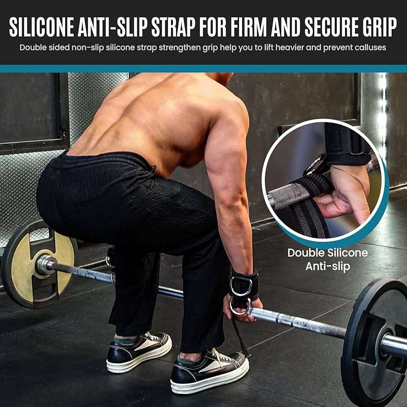 Weight Lifting Straps With D Rings, Padded Lifting Wrist Straps for Weightlifting, Non-Slip Gym Straps for Deadlift, Powerlifting, Cable Machine Workout, Lifting Strap for Gym Strength Training - Image 4