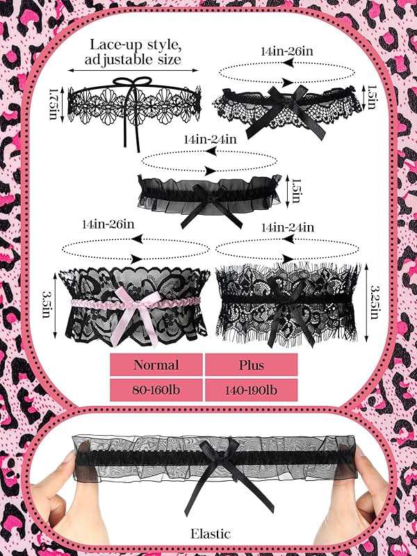Boao 10 Pcs Wedding Garters for Bride Stretchy Lace Thigh Garters Belt Women Leg Ring for Bride Bridal Wedding Gift, 5 Style - Image 3