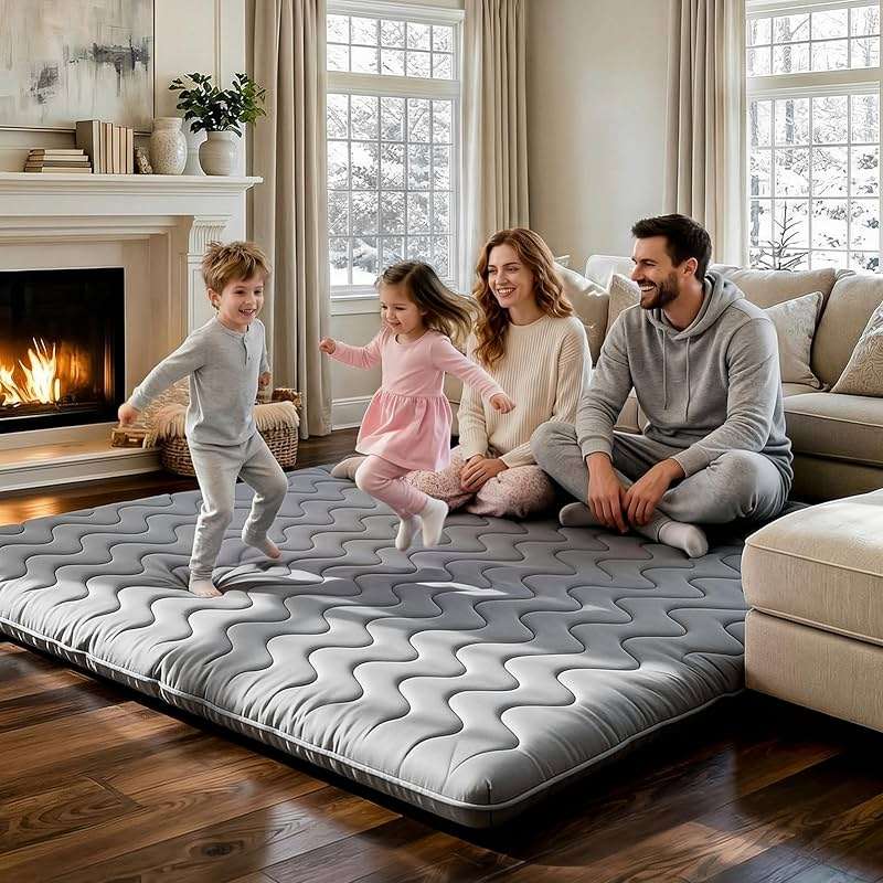 COZYFUZY Japanese Floor Mattress Futon - 3.5" Extra Firm Foldable Tatami Mat, 5-Layer Support with High-Density Foam Portable Floor Bed for Guest, Dorm, Room & Camping Grey Full - Image 2