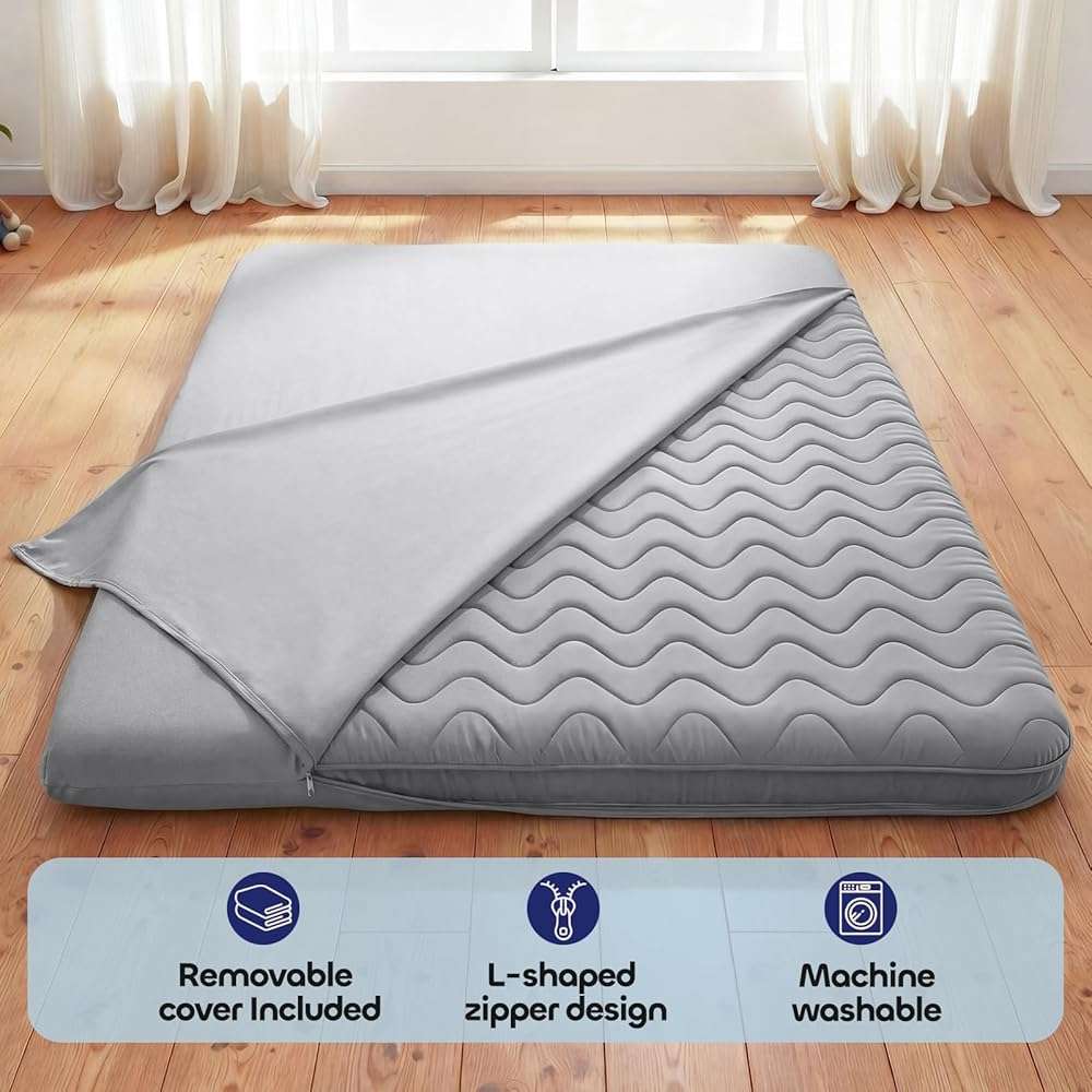 COZYFUZY Japanese Floor Mattress Futon - 3.5" Extra Firm Foldable Tatami Mat, 5-Layer Support with High-Density Foam Portable Floor Bed for Guest, Dorm, Room & Camping Grey Full - Image 4