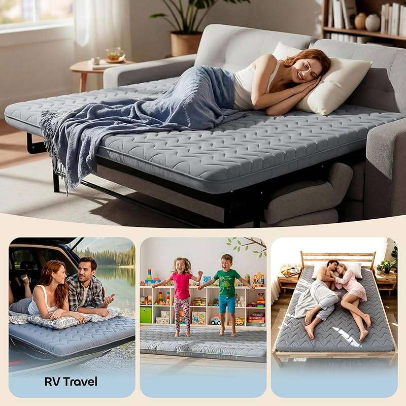 COZYFUZY Japanese Floor Mattress Futon - 3.5" Extra Firm Foldable Tatami Mat, 5-Layer Support with High-Density Foam Portable Floor Bed for Guest, Dorm, Room & Camping Grey Full - Image 7
