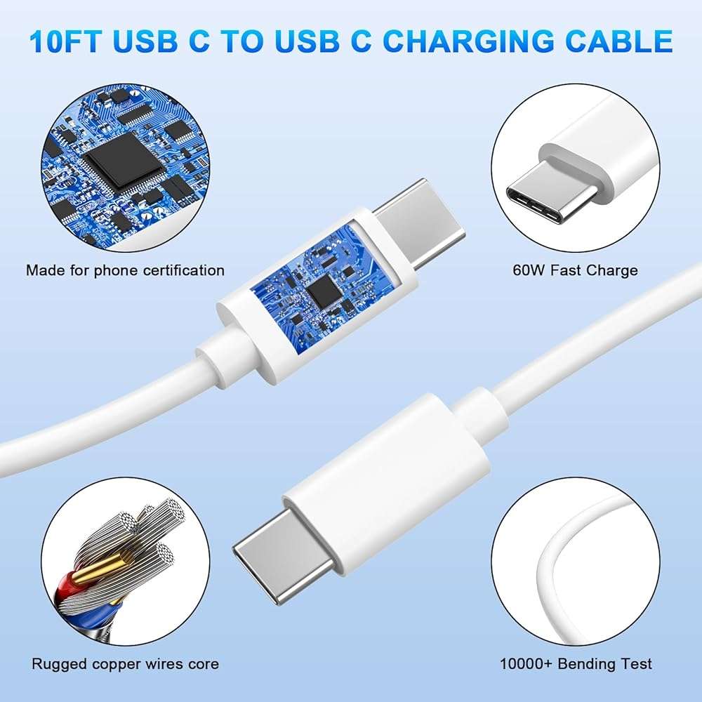 [Apple MFi Certified] USB C to USB C Charging Cable 10ft,60W iPhone 17 16 15 Charging Fast Charging Cord,Long Type C to C Fast Charging Cord for iPhone 17/17 Pro Max/17 Air/16/15/Pro/Plus,iPad - Image 3